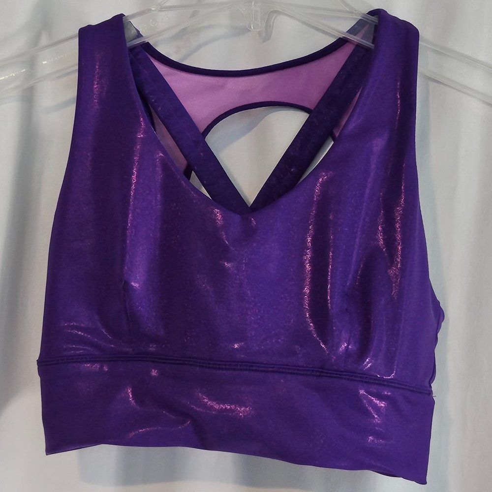 Born Primitive Metallic Purple Mesh Back Sports Bra - Size S